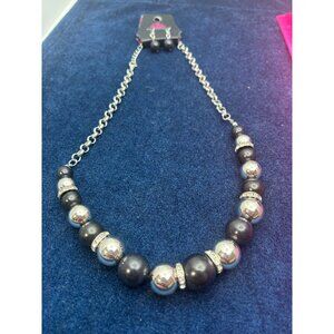Paparazzi Black & Silver Beaded Necklace With Matching Earrings